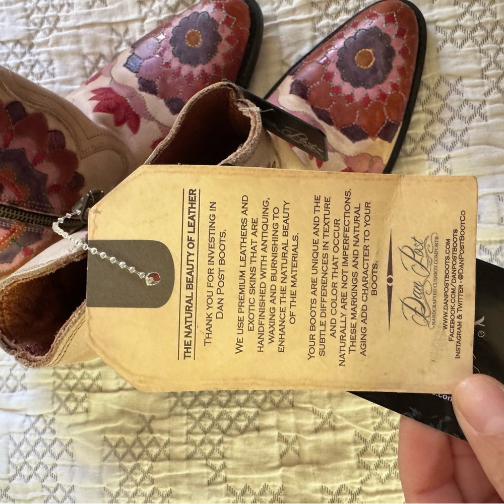 Dan Post Pink Leather Western Embroidered Ankle Boots - Picture 4 of 10